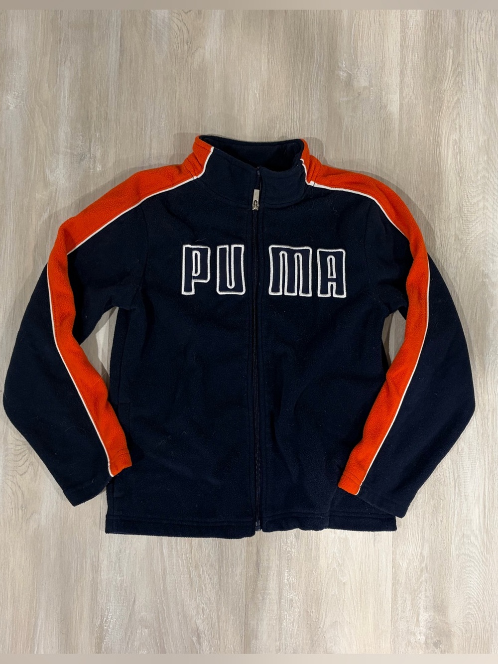 PUMA Boys Size 7 Navy Orange Full Zip Fleece Jacket